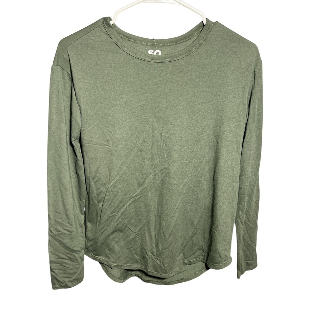 SO Women's Activewear Long Sleeve Top Size S Olive Green Ribbed Knit